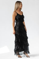Caelyn Black Metallic Ruffle Maxi Dress - Final Sale - JO+CO
