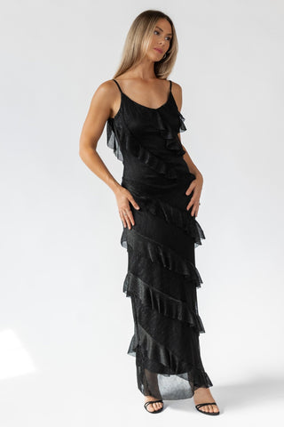 Caelyn Black Metallic Ruffle Maxi Dress - Final Sale - JO+CO