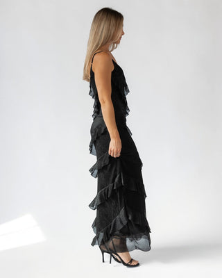 Caelyn Black Metallic Ruffle Maxi Dress - Final Sale - JO+CO