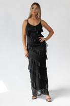 Caelyn Black Metallic Ruffle Maxi Dress - Final Sale - JO+CO