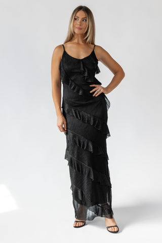 Caelyn Black Metallic Ruffle Maxi Dress - Final Sale - JO+CO