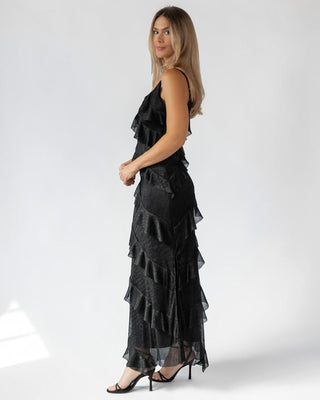 Caelyn Black Metallic Ruffle Maxi Dress - Final Sale - JO+CO