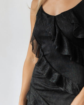Caelyn Black Metallic Ruffle Maxi Dress - Final Sale - JO+CO