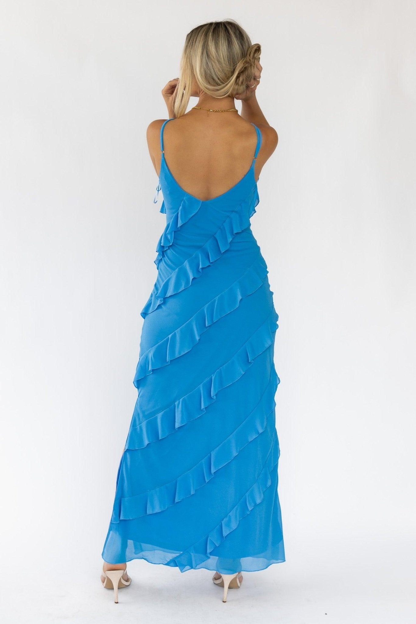 Caelyn Blue Tiered Maxi Dress - Trendy Women's Summer Fashion JO+CO Caelyn Blue Tiered Maxi Dress - Trendy Women's Summer Fashion JO+CO