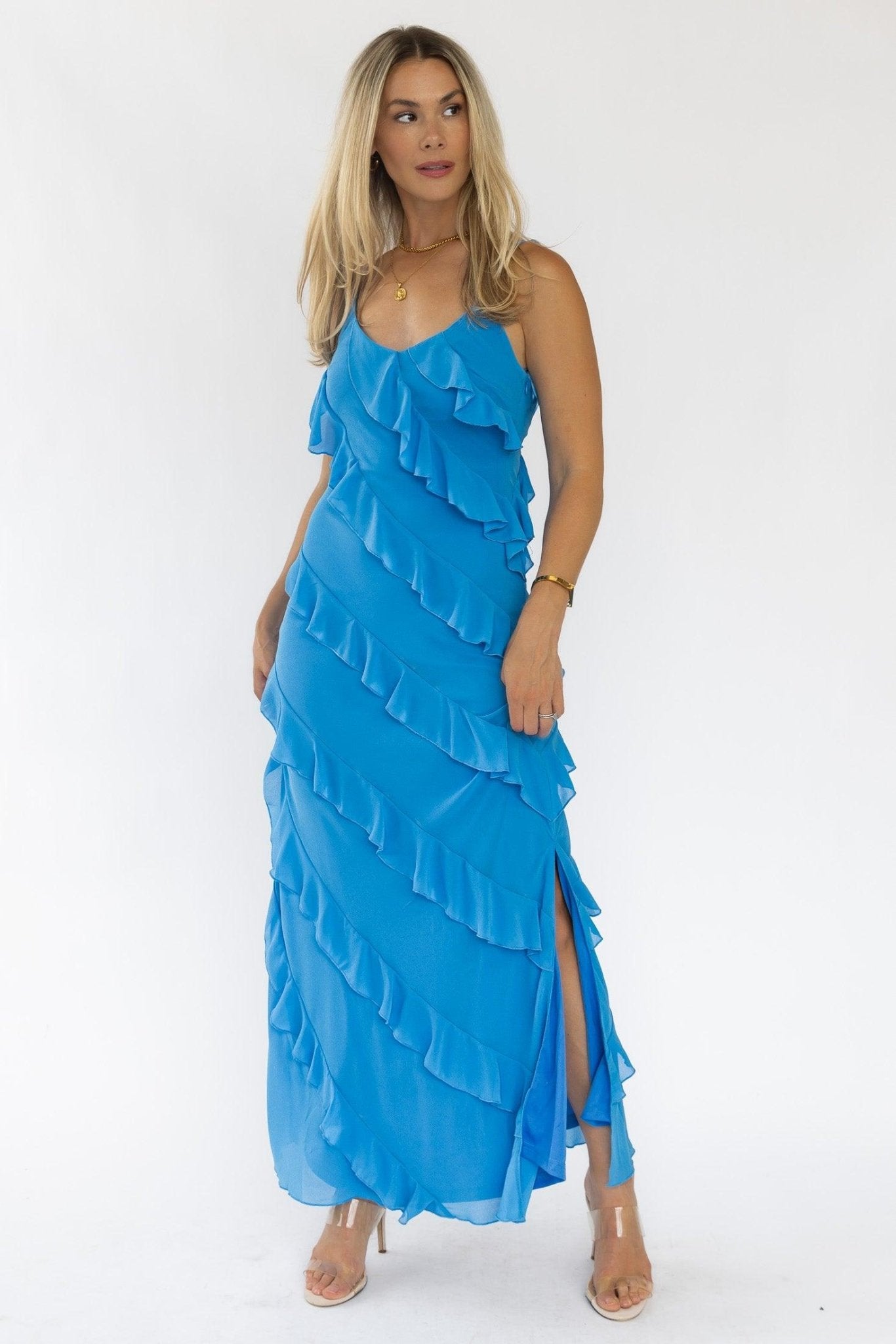 Caelyn Blue Tiered Maxi Dress - Trendy Women's Summer Fashion JO+CO Caelyn Blue Tiered Maxi Dress - Trendy Women's Summer Fashion JO+CO