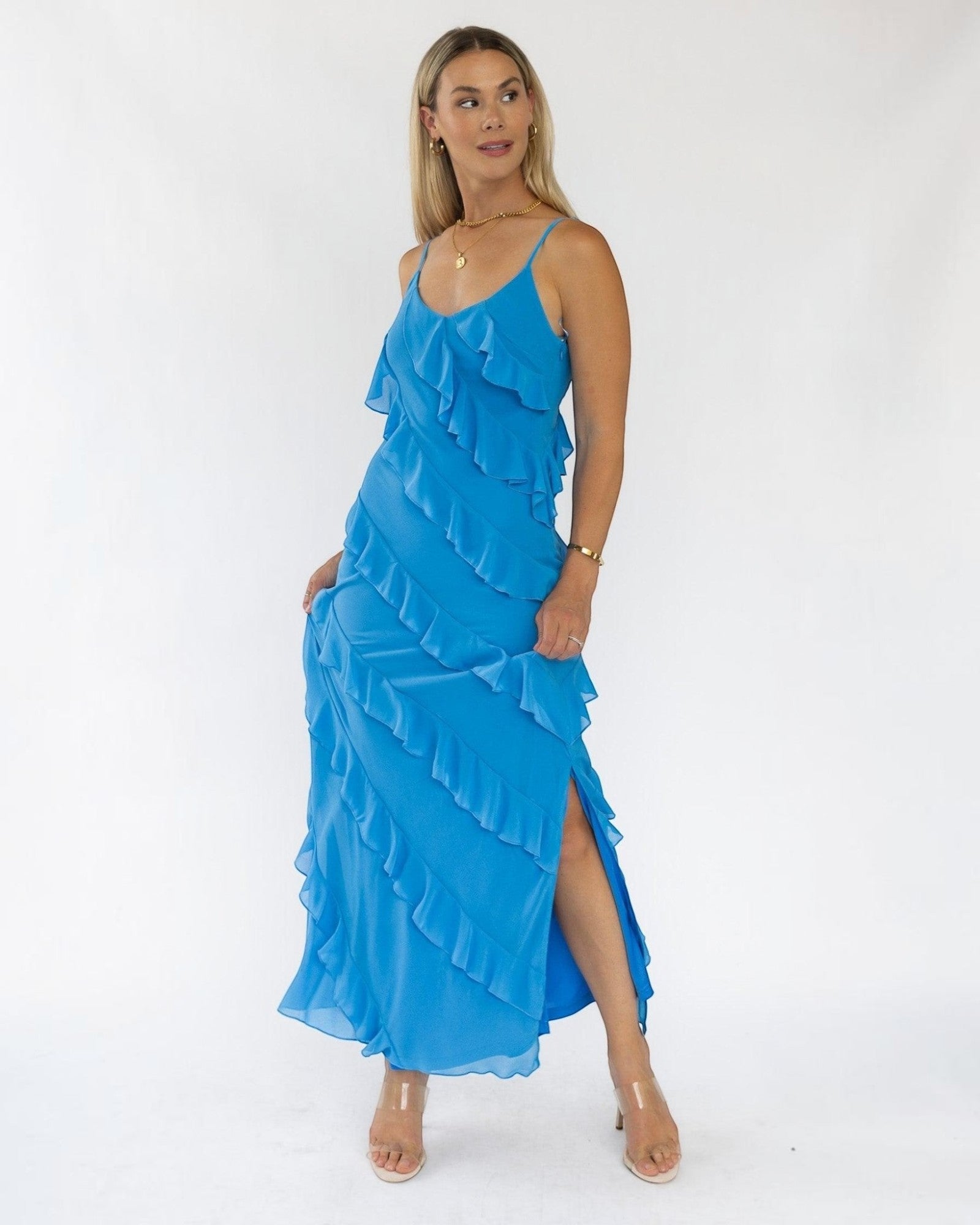 Caelyn Blue Tiered Maxi Dress - Trendy Women's Summer Fashion JO+CO Caelyn Blue Tiered Maxi Dress - Trendy Women's Summer Fashion JO+CO