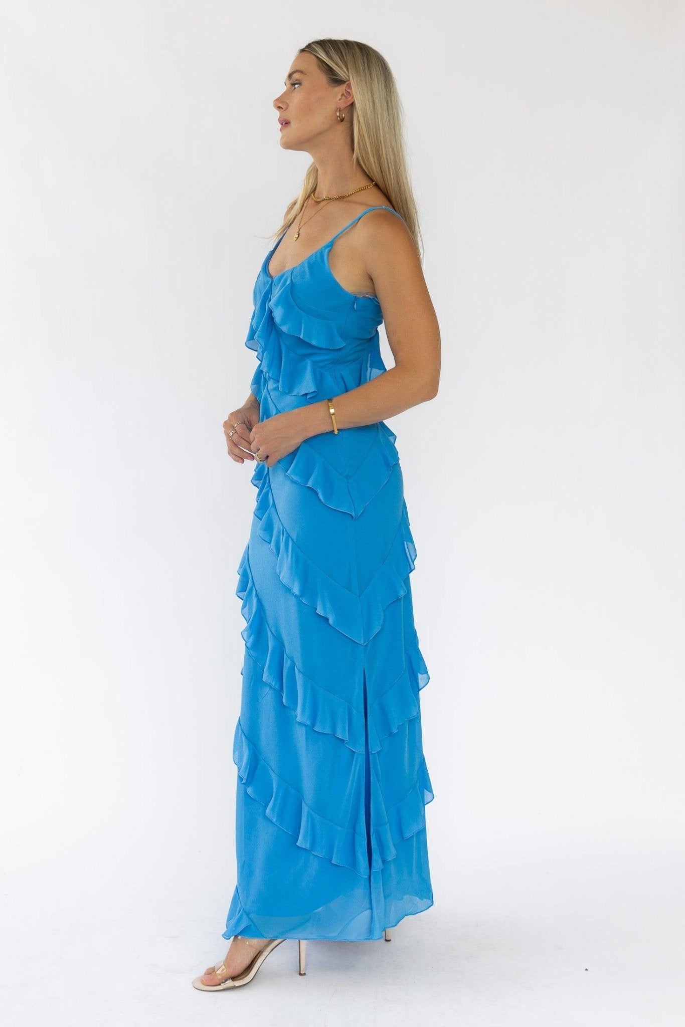 Caelyn Blue Tiered Maxi Dress - Trendy Women's Summer Fashion JO+CO Caelyn Blue Tiered Maxi Dress - Trendy Women's Summer Fashion JO+CO