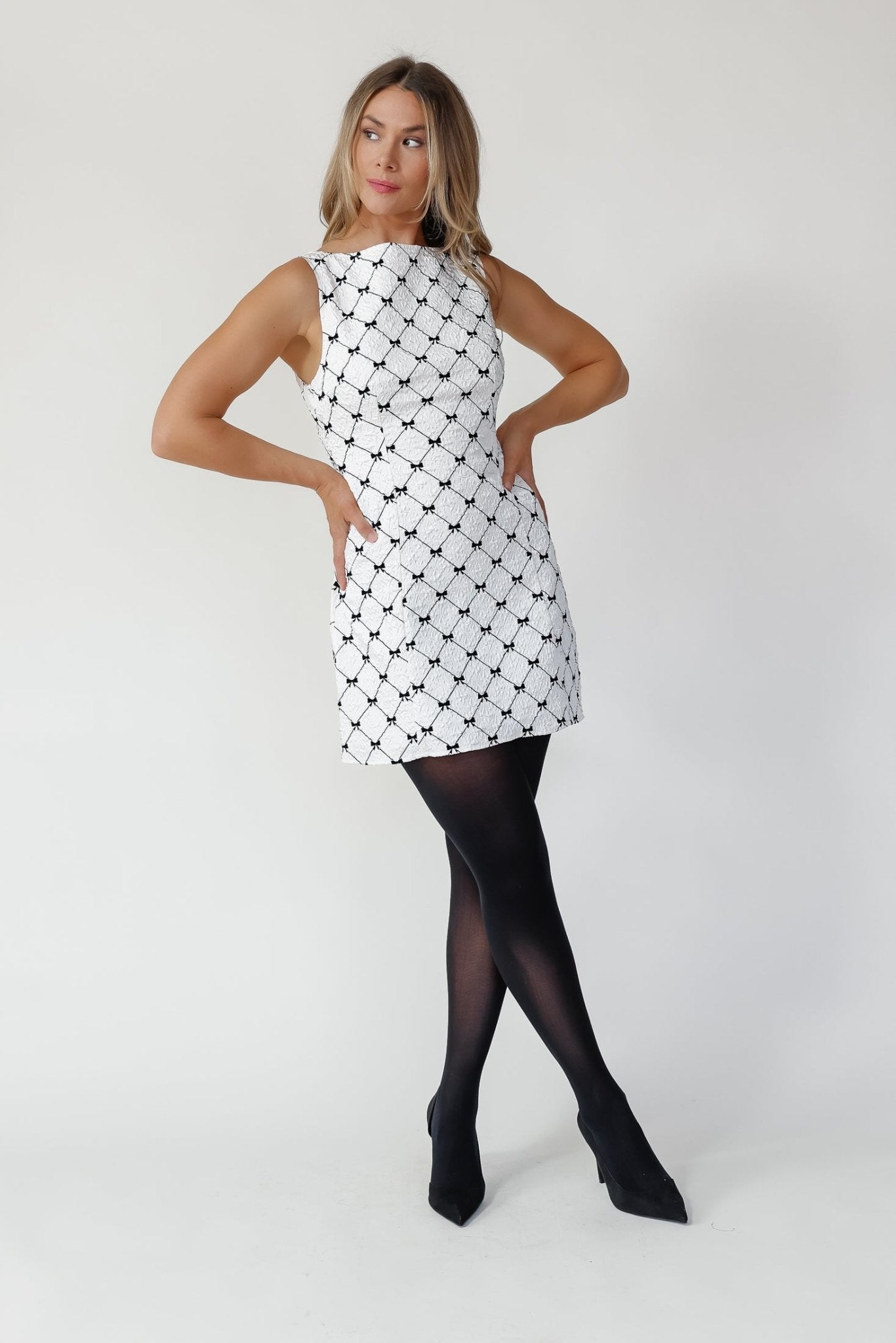 Carmine Ivory Bow Mini Dress - Final Sale - JO+CO