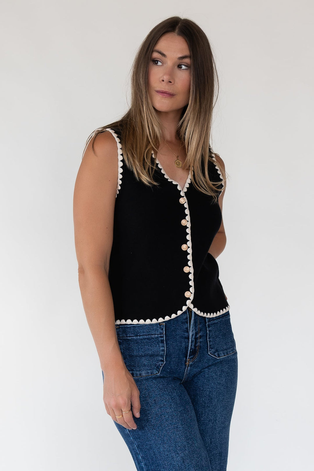 Caroline Black Scallop Sweater Vest - Final Sale - JO+CO