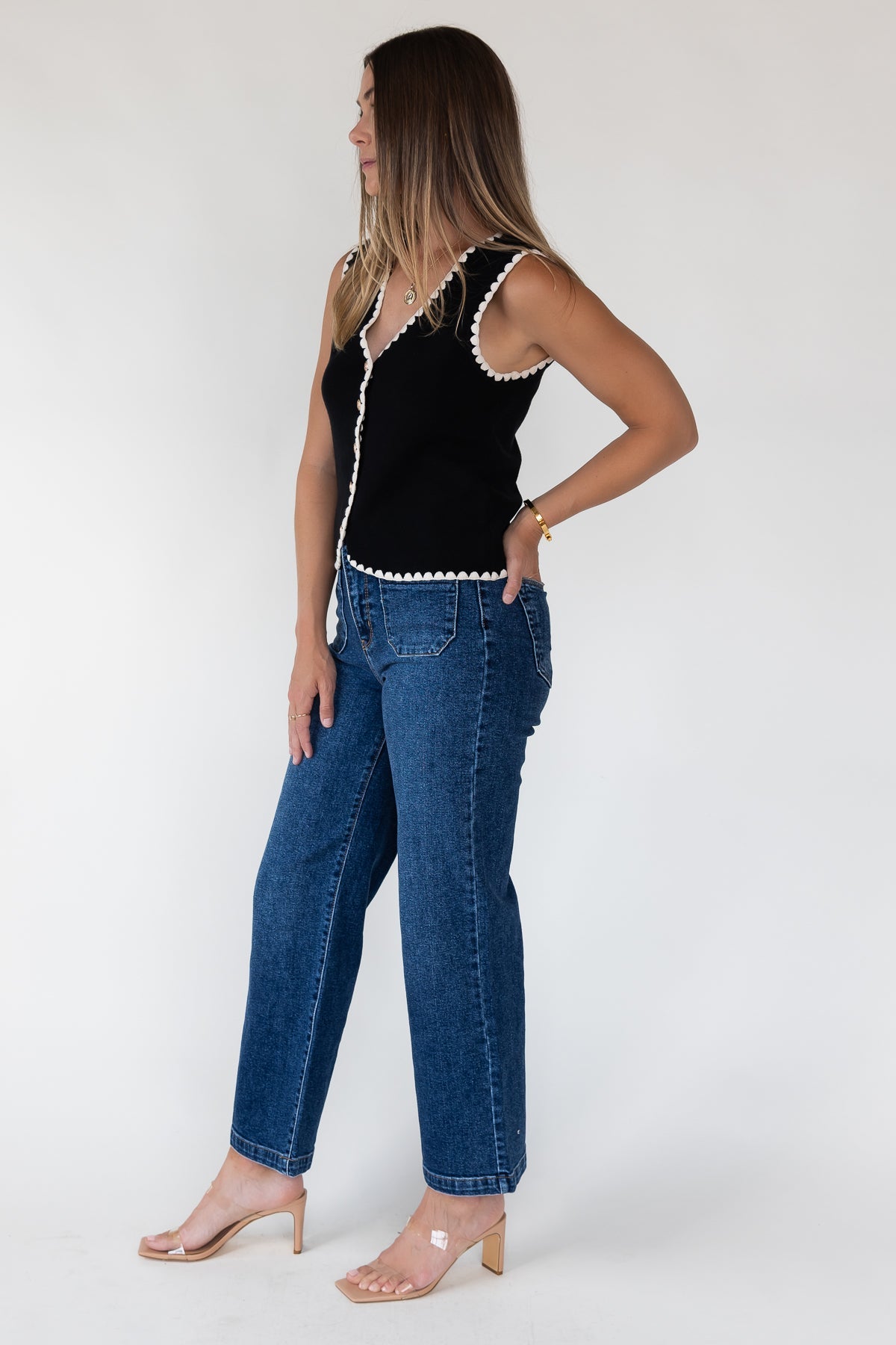 Caroline Black Scallop Sweater Vest - Final Sale - JO+CO