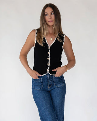 Caroline Black Scallop Sweater Vest - Final Sale - JO+CO