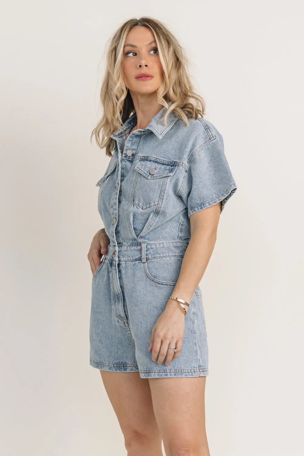 Elise Short Sleeve Denim Romper