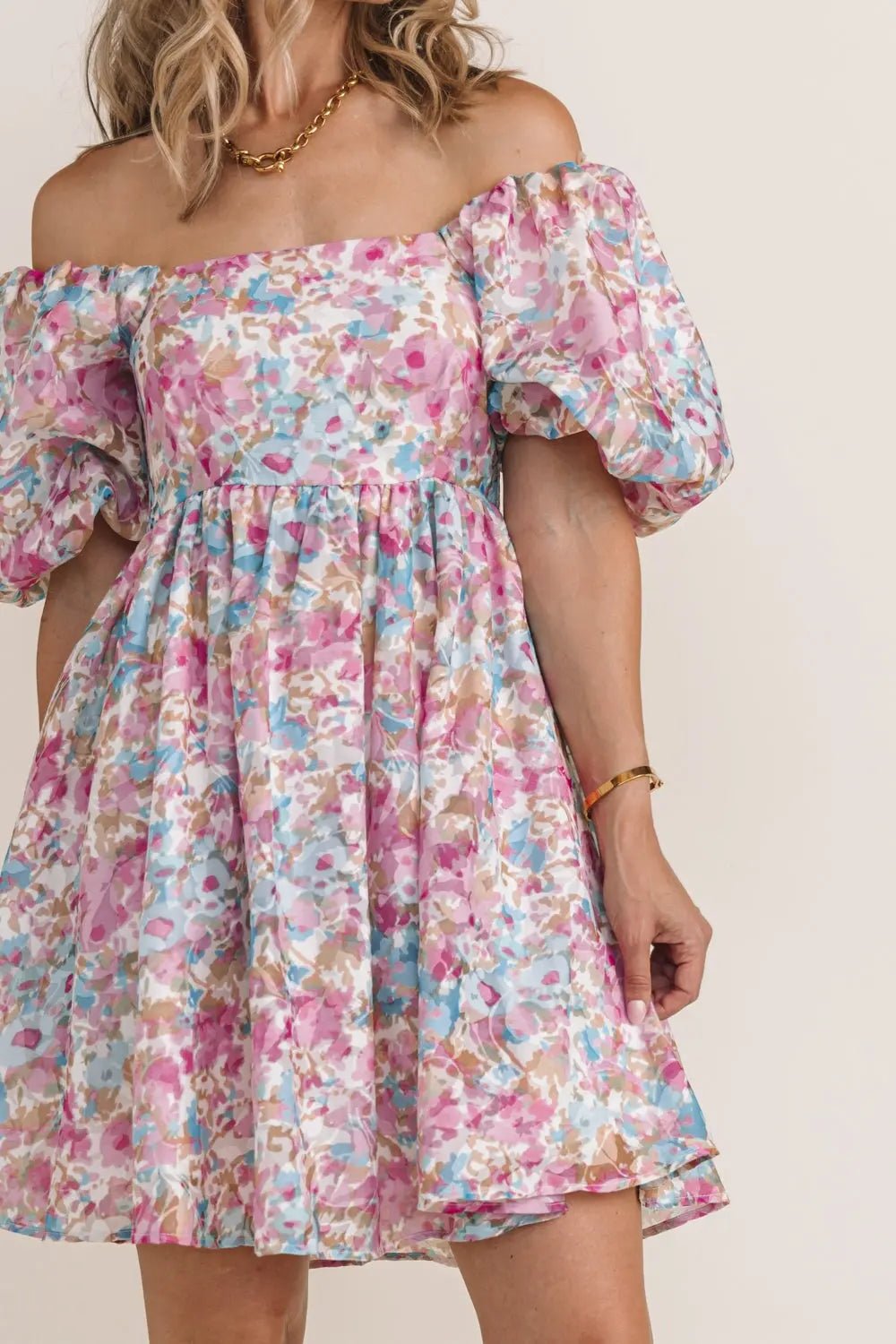 Celestia Blue/Pink Floral Mini Dress - FINAL SALE - JO+CO
