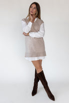 Christen Beige Mixed Media Shirt Dress - JO+CO