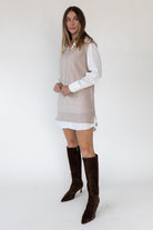 Christen Beige Mixed Media Shirt Dress - JO+CO