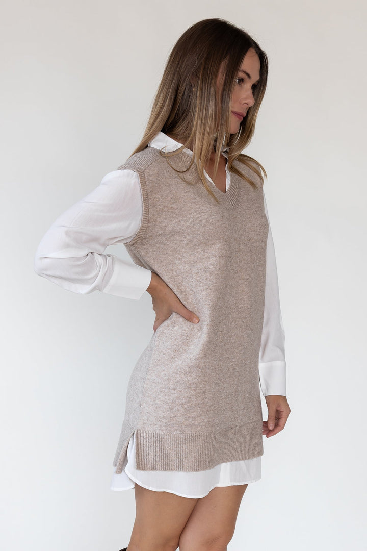 Christen Beige Mixed Media Shirt Dress - JO+CO