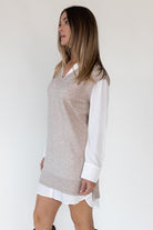 Christen Beige Mixed Media Shirt Dress - JO+CO