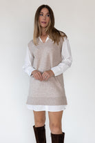Christen Beige Mixed Media Shirt Dress - JO+CO