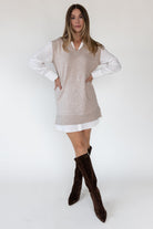 Christen Beige Mixed Media Shirt Dress - JO+CO