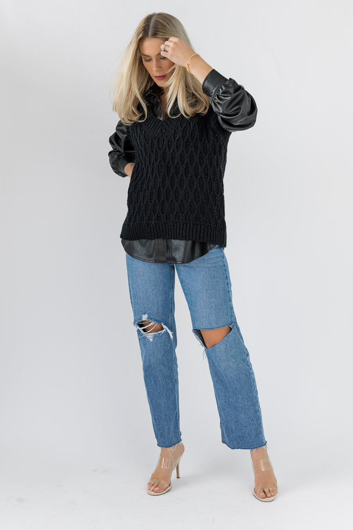 Cozy Chalet Sweater Vest - Black - JO+CO