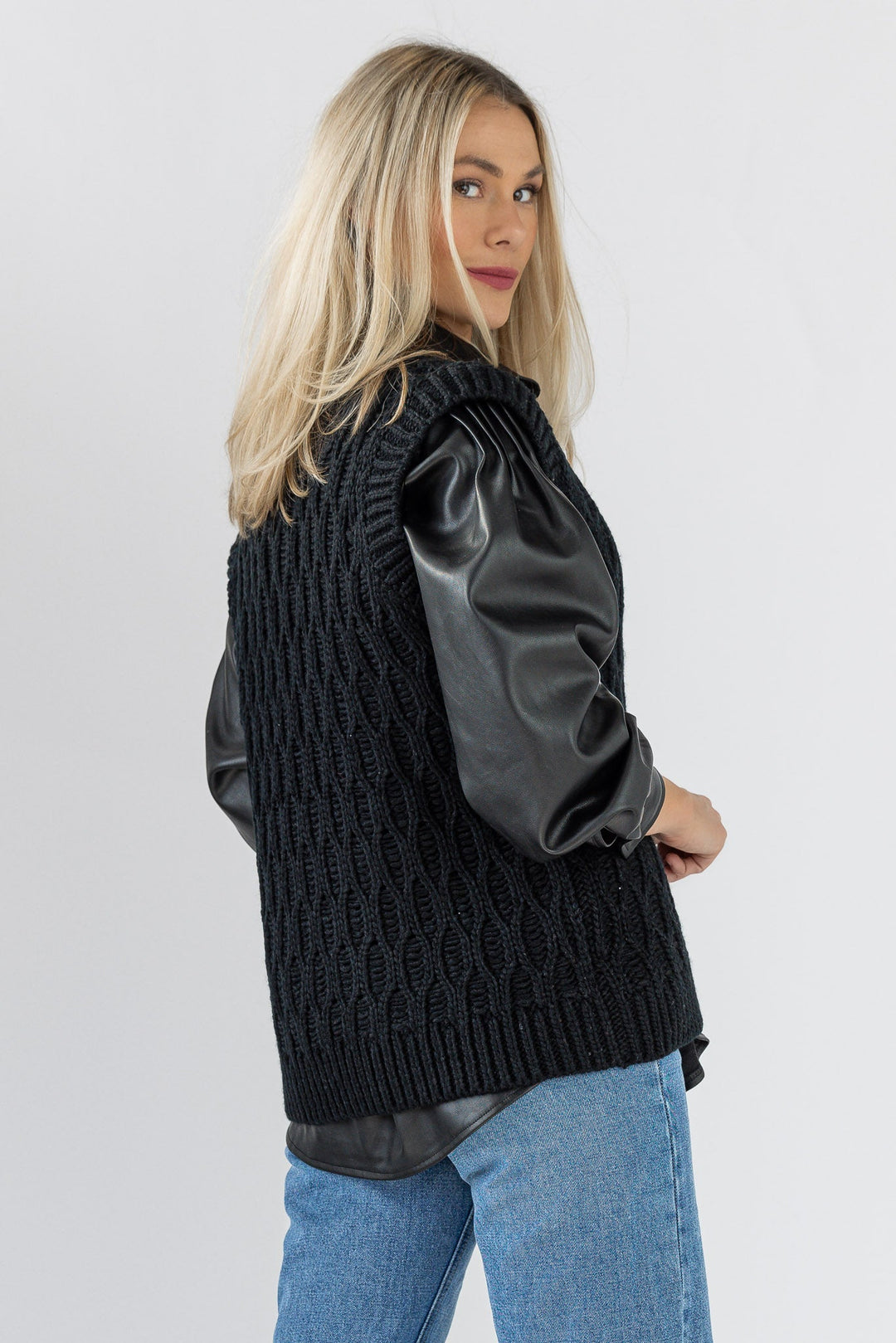 Cozy Chalet Sweater Vest - Black - JO+CO