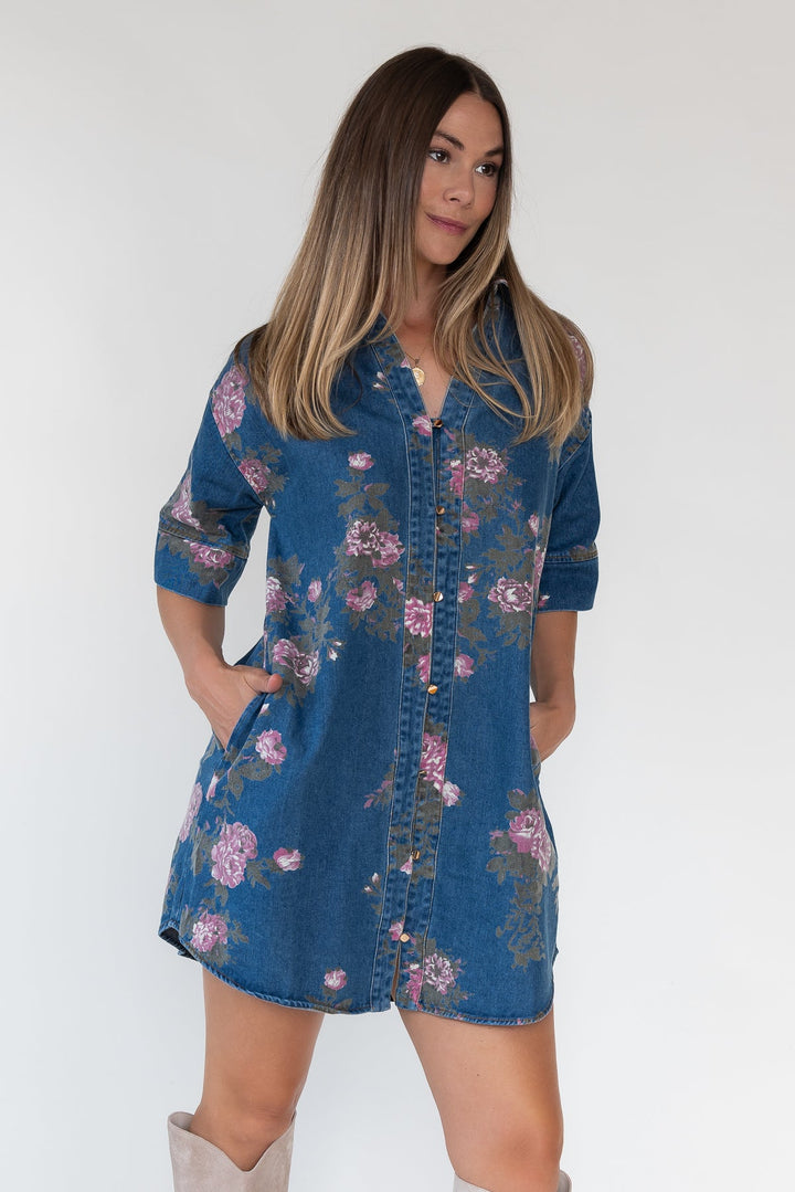 Daphne Floral Denim Dress - JO+CO