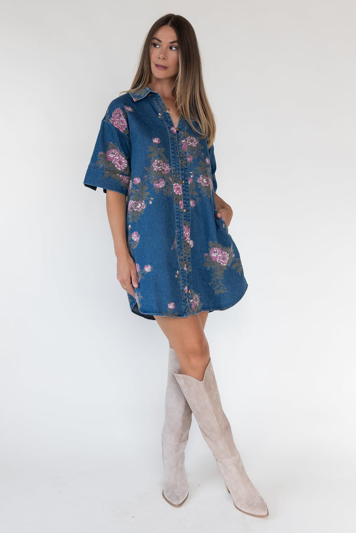 Daphne Floral Denim Dress - JO+CO