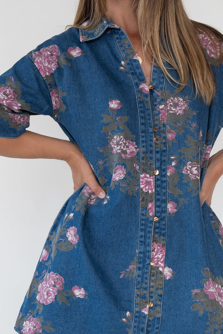 Daphne Floral Denim Dress - JO+CO