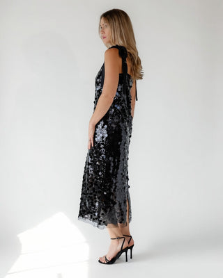 Della Black Sequin Midi Dress – JO+CO