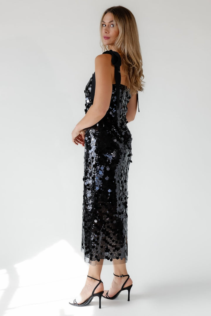 Della Black Sequin Embellish Midi Dress - Final Sale - JO+CO