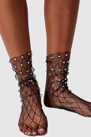 Diamonds and Pearls Sheer Socks - Black - JO+CO