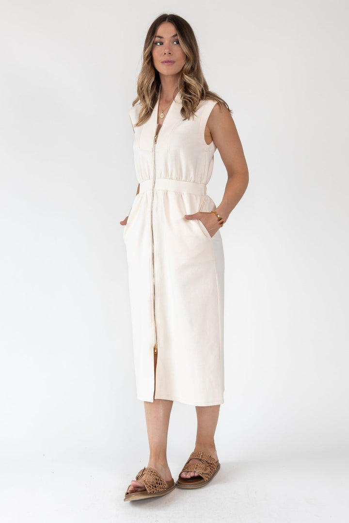 Elle Cream Knit Zip Midi Dress - Final Sale - JO+CO