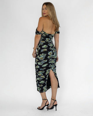 Elodie Black Floral Ruched Midi Dress - Final Sale - JO+CO
