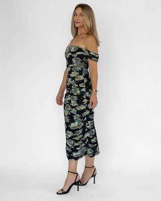 Elodie Black Floral Ruched Midi Dress - Final Sale - JO+CO