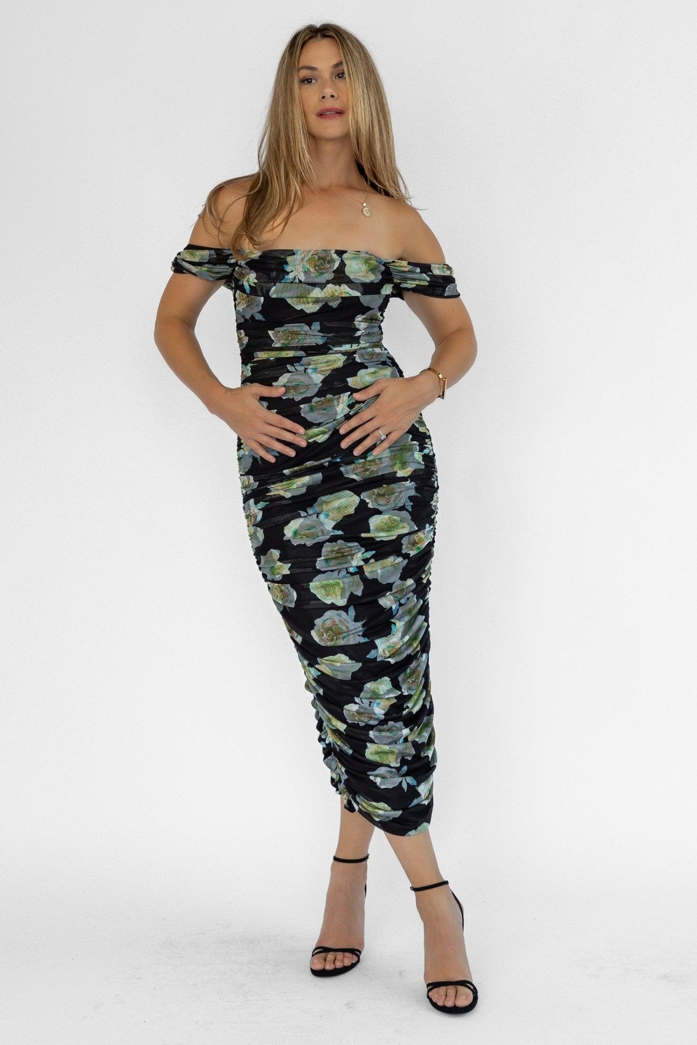 Elodie Floral Ruched Midi Dress JO+CO Elodie Floral Ruched Midi Dress JO+CO