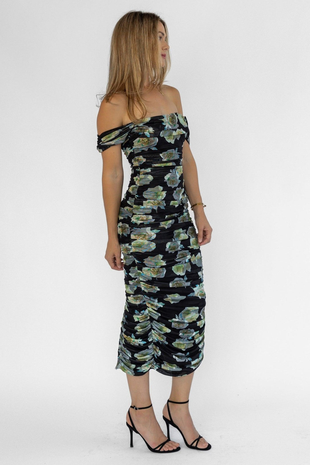 Elodie Black Floral Ruched Midi Dress - Final Sale - JO+CO