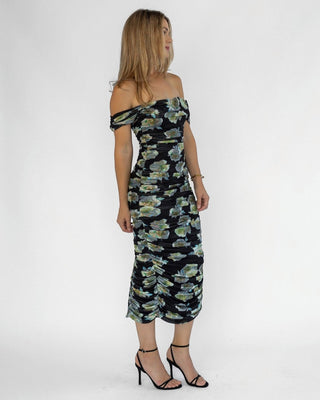 Elodie Black Floral Ruched Midi Dress - Final Sale - JO+CO