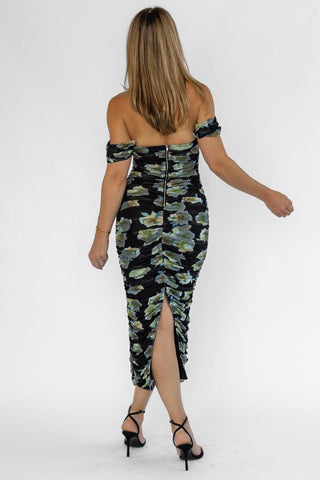 Elodie Black Floral Ruched Midi Dress - Final Sale - JO+CO