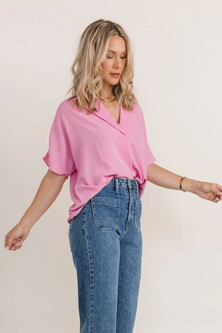 Ember Pink Collared Crinkled Blouse - JO+CO