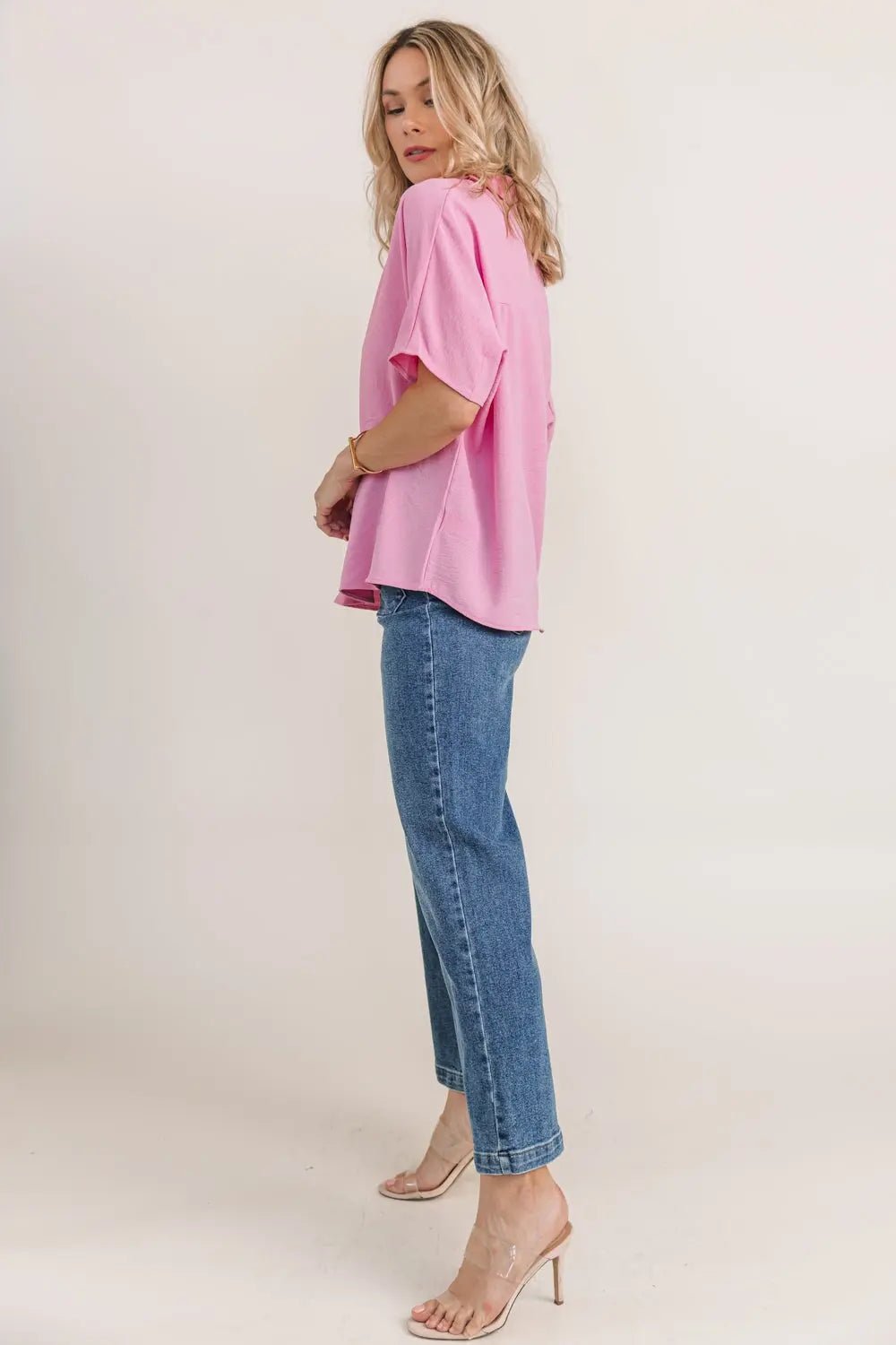 Ember Pink Collared Crinkled Blouse - JO+CO