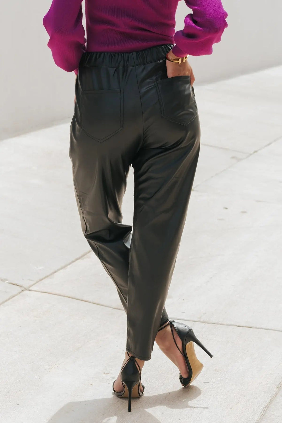 Evelyn Black Faux Leather Joggers - JO+CO