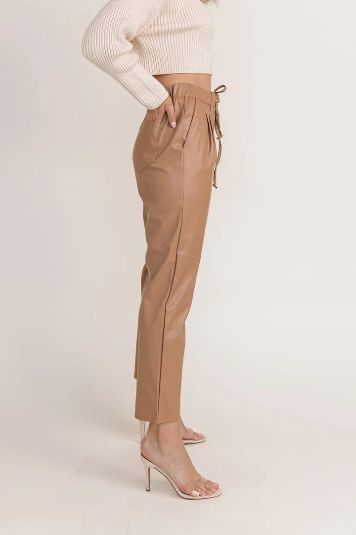 Evelyn Tan Faux Leather Joggers - JO+CO