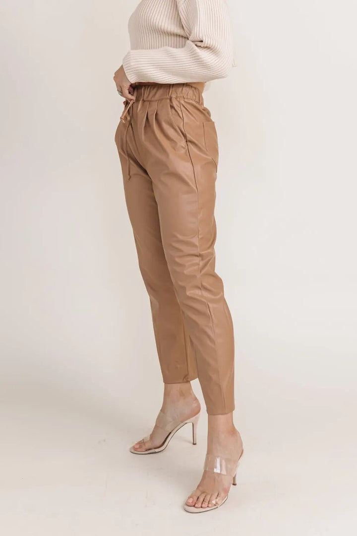 Evelyn Tan Faux Leather Joggers - JO+CO