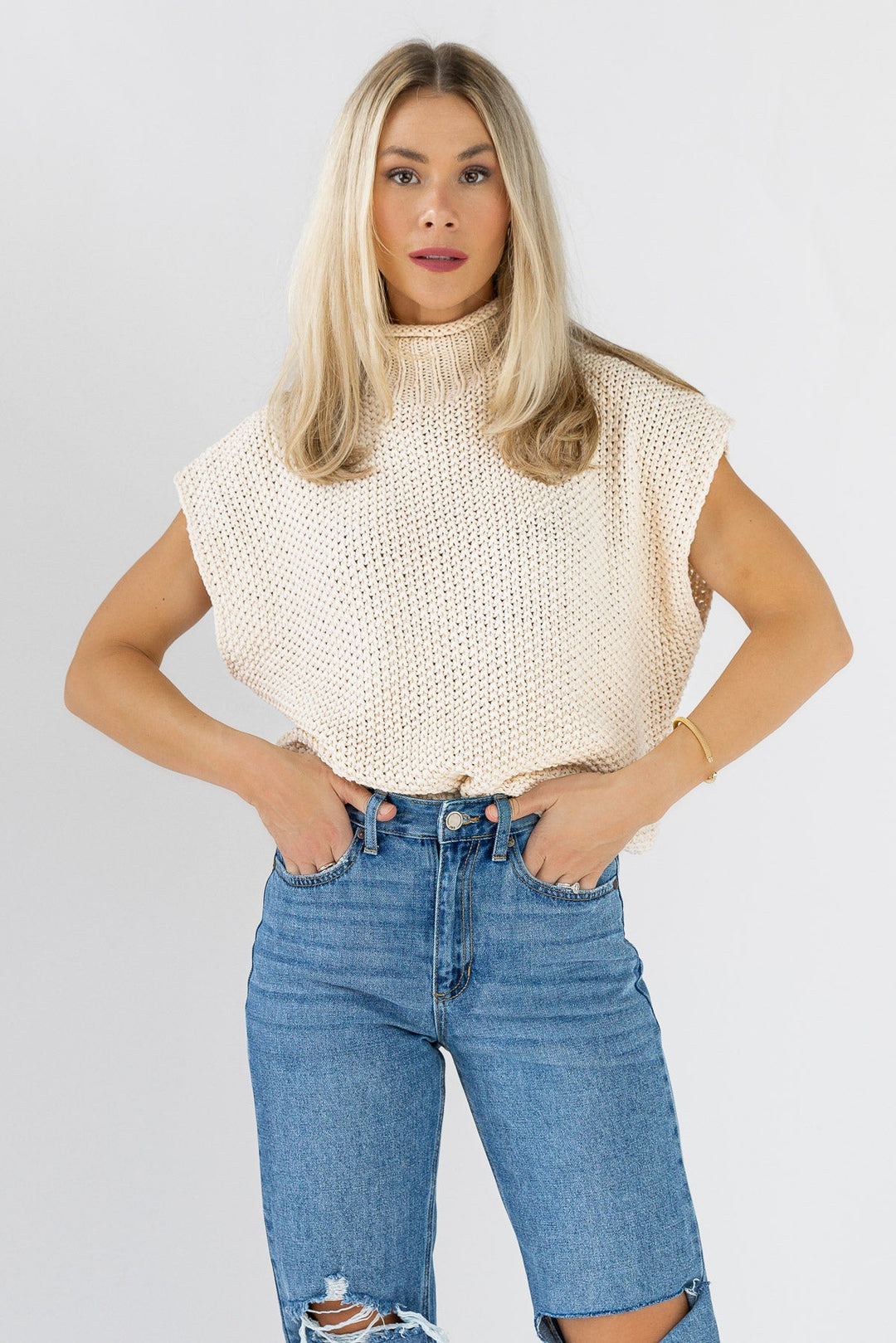 Falling For You Sweater Vest - Cream - JO+CO