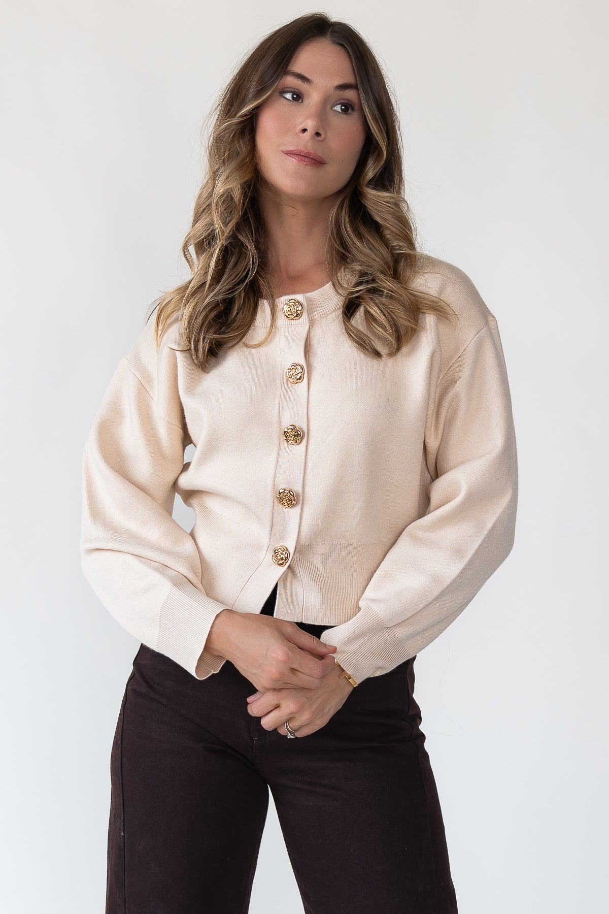 Fallon Cream Button Knit Cardigan - JO+CO