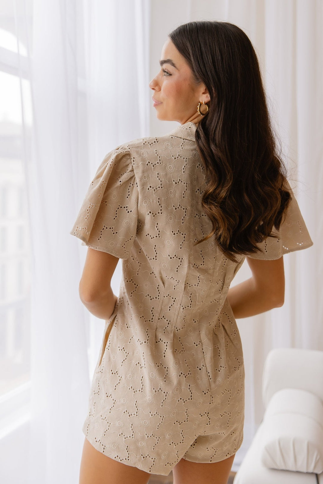 Faye Natural Pleated Twill Romper - Final Sale - JO+CO