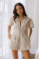 Faye Natural Pleated Twill Romper - Final Sale - JO+CO