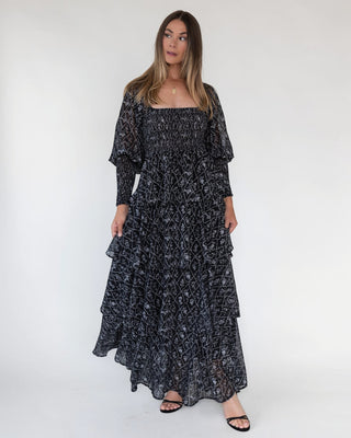 Florence Black Floral Tiered Maxi Dress - JO+CO