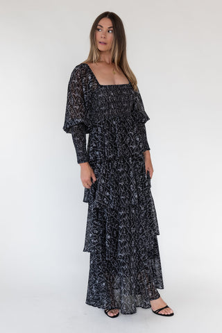 Florence Black Floral Tiered Maxi Dress - JO+CO