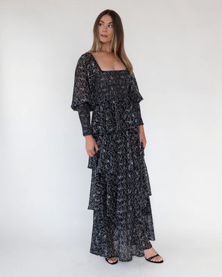 Florence Black Floral Tiered Maxi Dress - JO+CO
